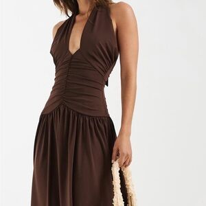Bronze Snake Marley tie ruched waist midi/maxi in Chocolate brown XS